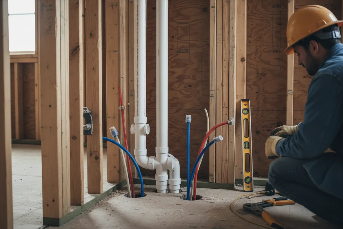 Drain and supply rough-in during Sump Pump Repair in Otterbein